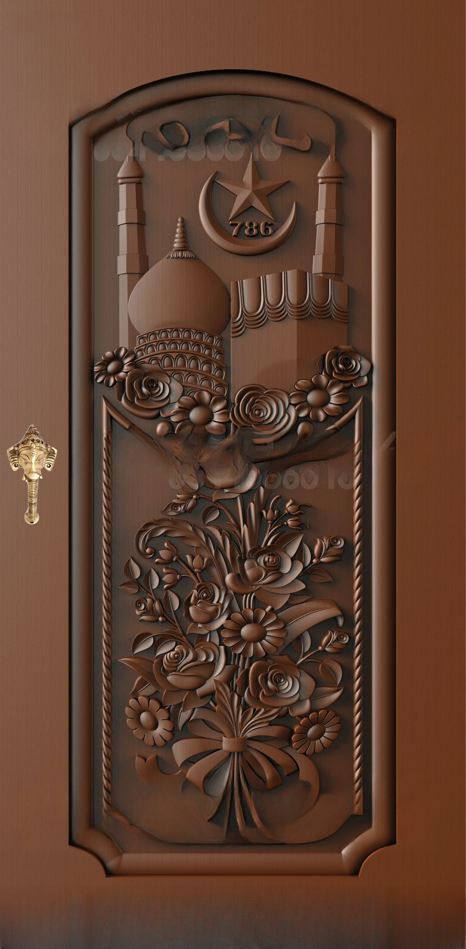 God Doors - GD-13 Islamic Architecture and Floral Relief Carved Door 3D Model